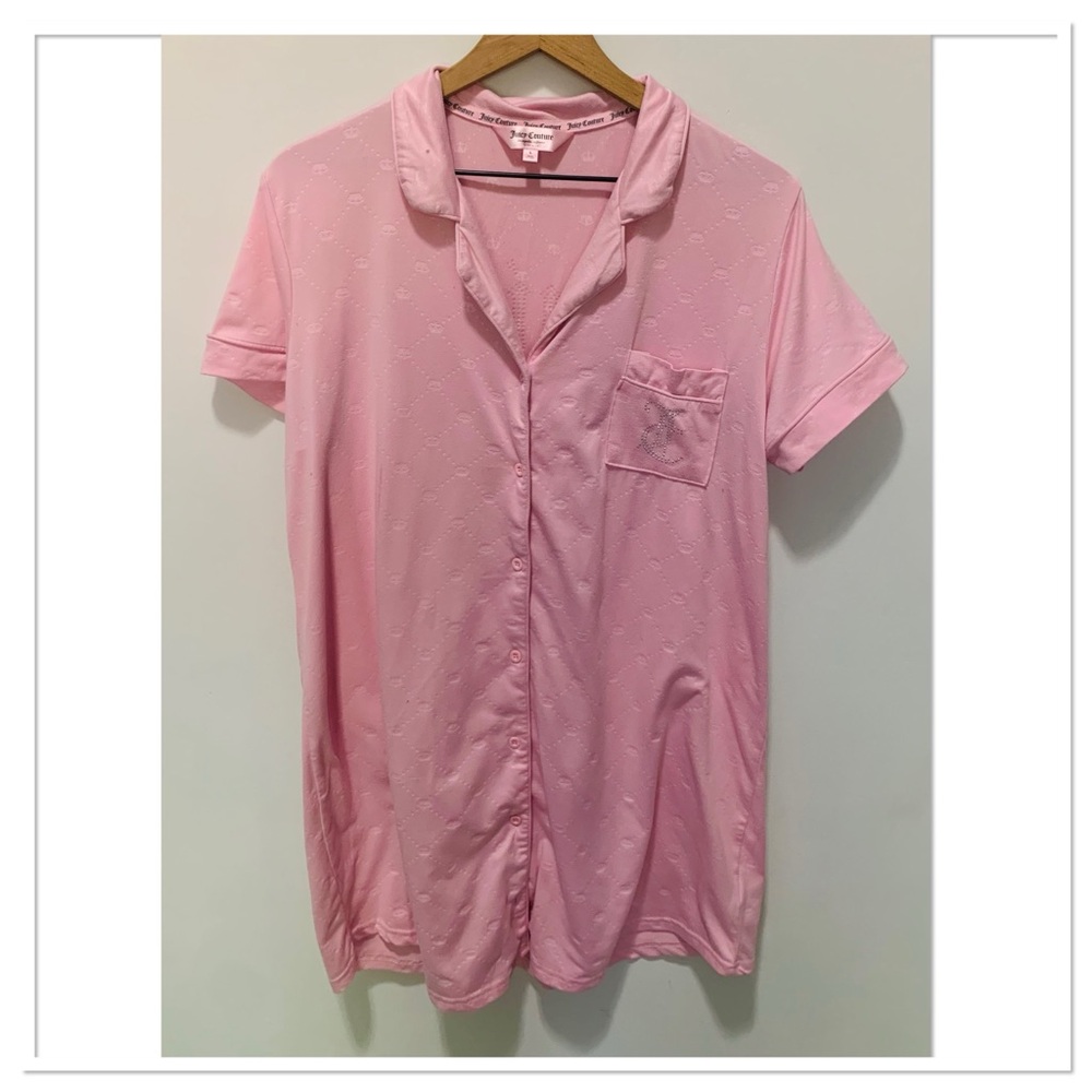 Juicy Couture Button Front Sleep Shirt Pink Size Large